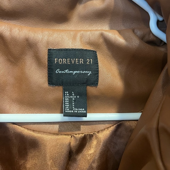 Forever 21 Faux Leather Bomber Quilted Jacket Brown - Picture 5 of 5